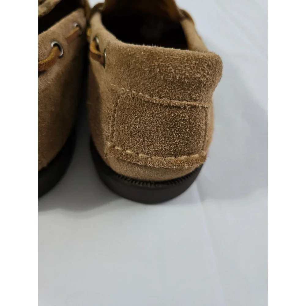 J.Crew Mens Ludlow Suede Boat Shoes Tan Brown Vibram Sole Loafers Size 8.5